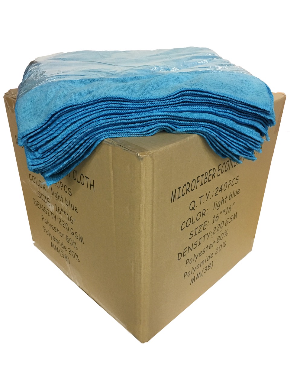 240 Case 16"x16" Economy Grade Microfiber Cleaning Cloths Auto 220GSM Light Blue 